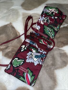 Vera Bradley Floral Crossbody Wallet in Burgundy Red